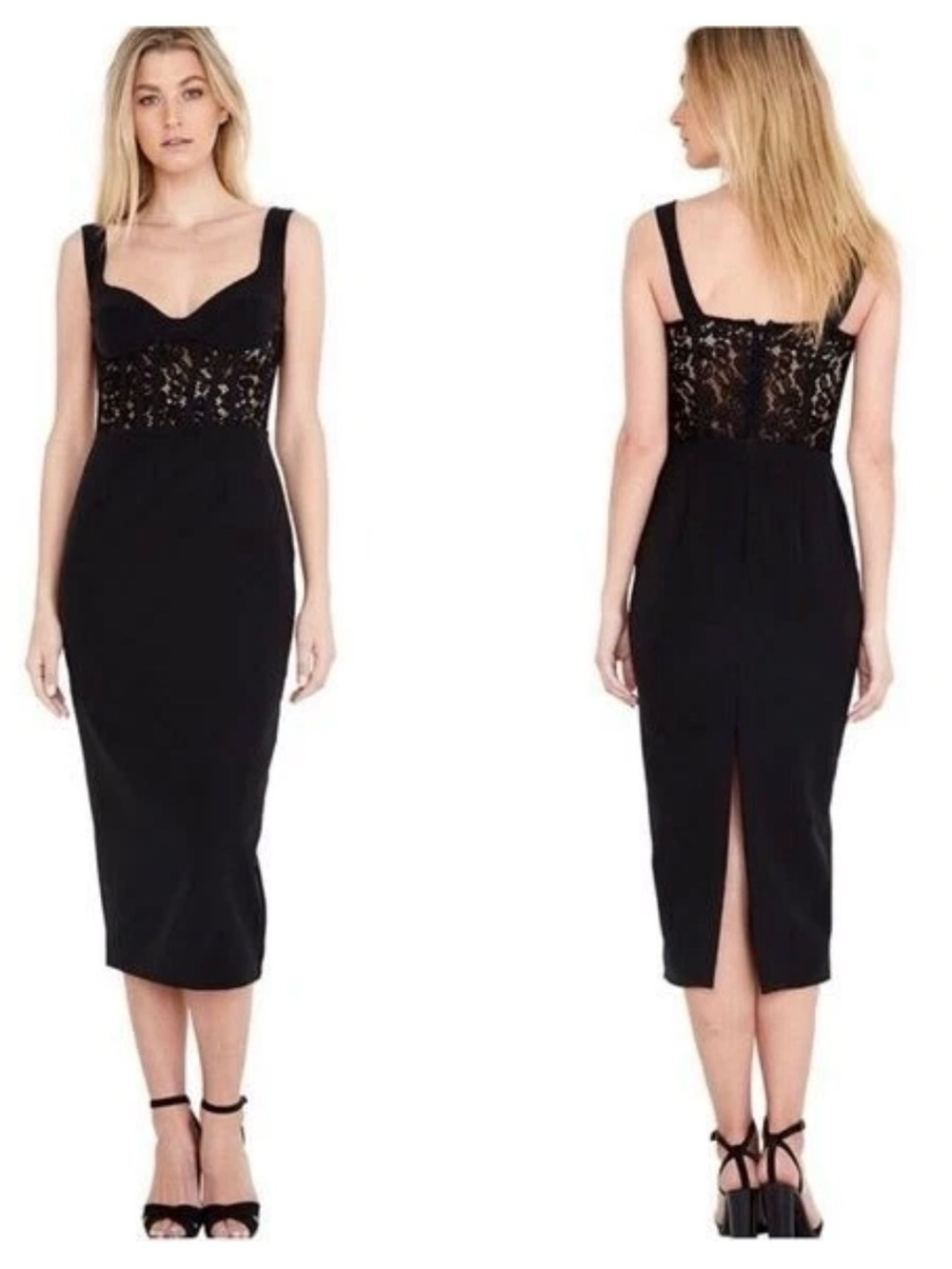 Bardot Corset Lace Panel Dress Black Back Slit Sleeveless